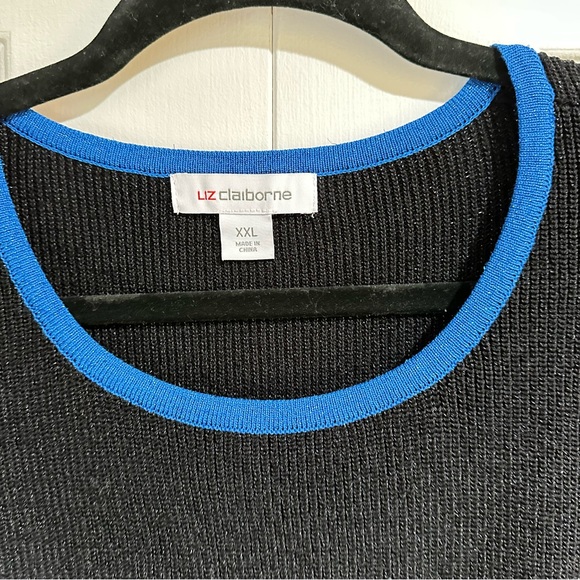 Liz Claiborne Sweater Women's XXL Black & Blue metallic knit Sweater - Picture 4 of 9